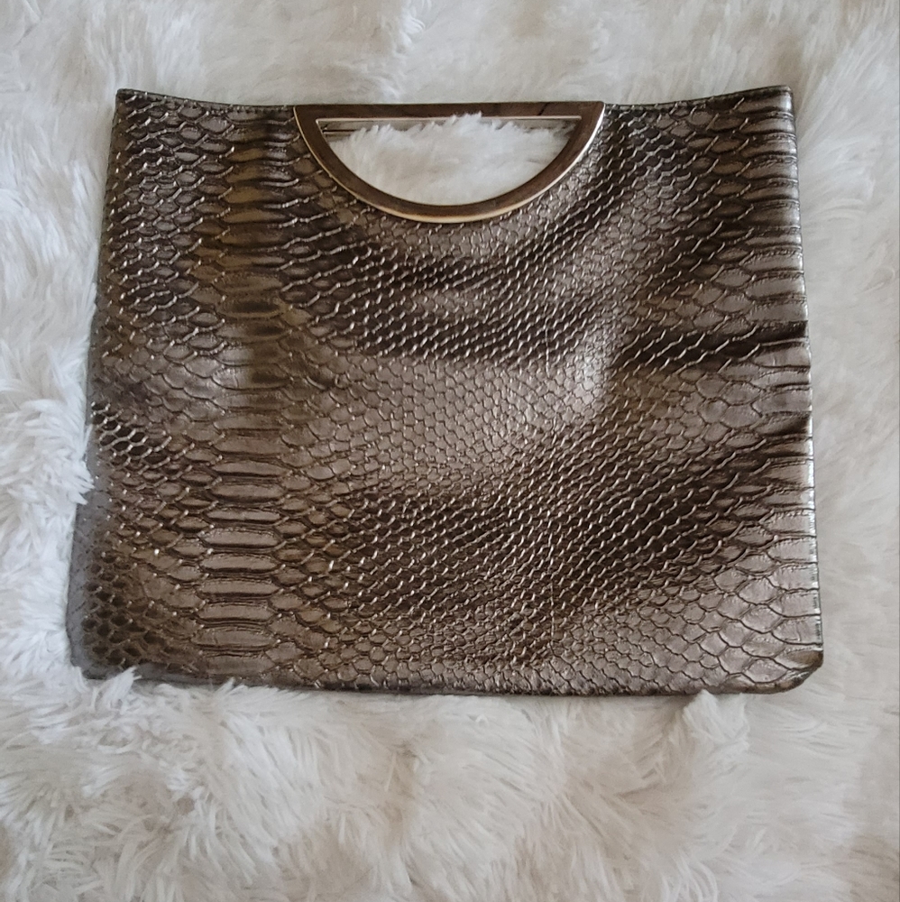 Style & Co Clutch Gunmetal Faux Snake Skin W 11.5  L 10